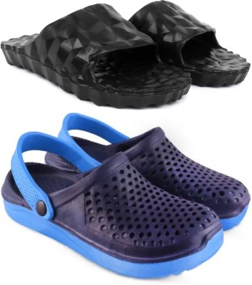 KAPYANSH Men Slides(Black, Blue , 9)