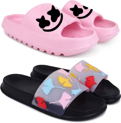 Pampy Angel Women Slides(Pink, Black , 4)