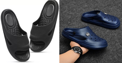 LUXURIOUS DESIGN Men Slippers(Black, Blue , 6)