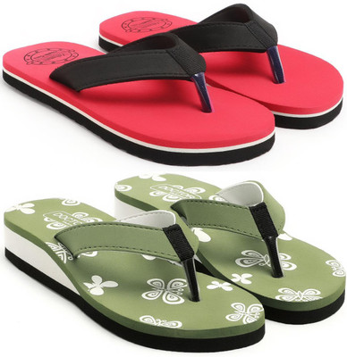 VAHMAH Women Slippers(Red, Green , 8)