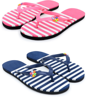Feens Women for Women Combo of 2 Flip Flop / Slippers(Pink, Blue , 4)