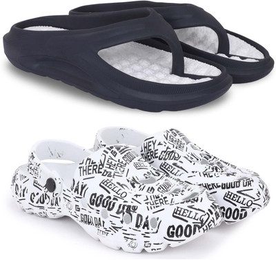 KAPYANSH Men Flip Flops(Black, White , 9)
