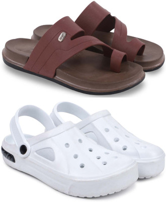 KAPYANSH Men Slippers(Brown, White , 8)