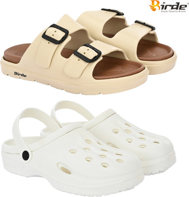 Birde Men Slippers(Beige, White , 9)
