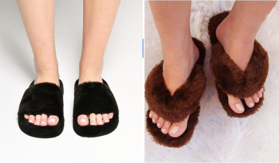 Sale YUG Women Flip Flops(Black, Brown , 4)