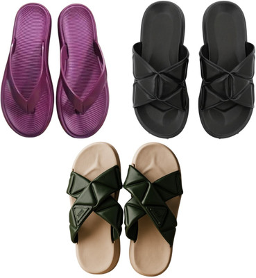 Shivaru trader Women Slippers(Purple, Black, Olive , 5)