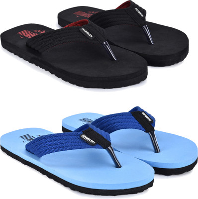 Hambler Men 2 Pairs Mens extra soft & stylish slippers lightweight & Durable & Trending Slippers(Black, Blue , 10)