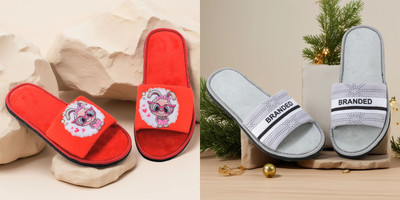 Y key Women Flip Flops(Red, Grey , 6)