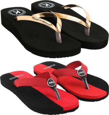 KUNTO Women Flip Flops(Multicolor , 6)