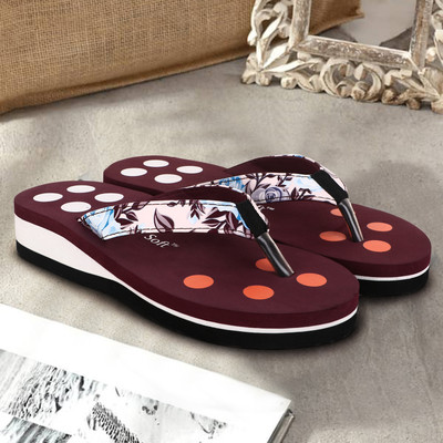 TWO SOFT Women Flip Flops(Maroon , 5)