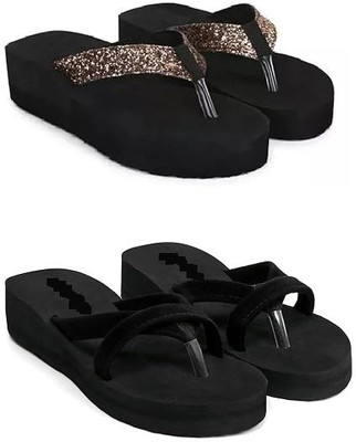 BOOMBEAUTY Women Flip Flops(Black , 4)