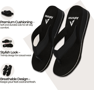 ASHUMAN Women Comfort Flipflops For Slippers(Black , 6)