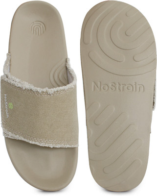 NoStrain Men Rough Edges Canvas Slides(Beige , 10)