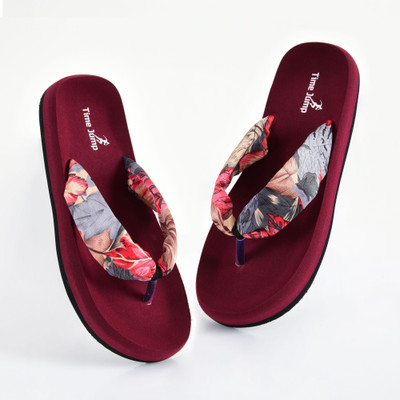 Time Jump Women Flip Flops(Burgundy , 5)