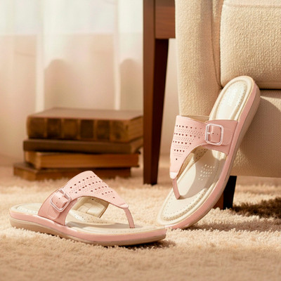 DOCTOR EXTRA SOFT Women Flat Memory Foam Slippers/FlipFlops Comfortable Sandals Adjustable Strap Slippers(Pink , 9)