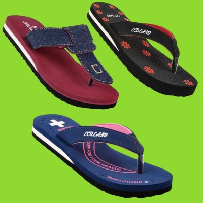 ECOLAND Women Flip Flops(Multicolor , 7)