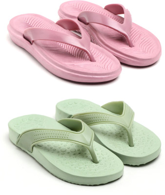 TAFFRAL Women Trending Stylish Lightweight Comfort Combo Slipper Flip Flops(Green, Pink , 7)