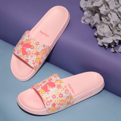 Chupps Women Grace Pink White Slides Slippers Soft Lightweight Flip Flops For Slides(Pink , 4)