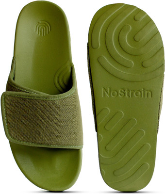 NoStrain Men Linen Sugar Slides(Olive , 9)