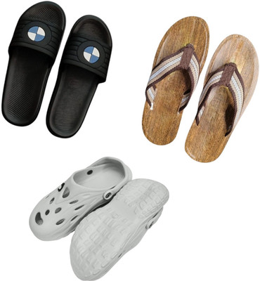 BLIBBERS Men Slippers(Black, Brown, Off White , 6)