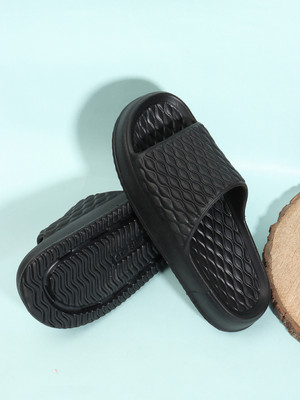 Glety Women Flip Flops(Black , 4)