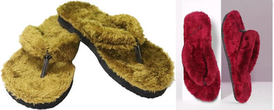 rexizone Women Flip Flops(Green, Maroon , 7)