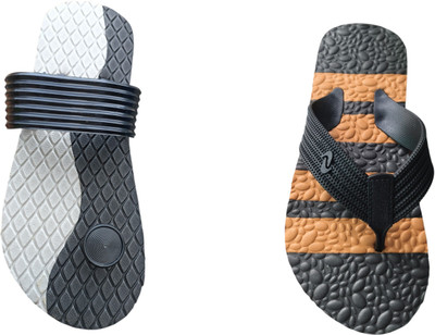 skyflip Men Slides(Brown, Grey, Black , 7)