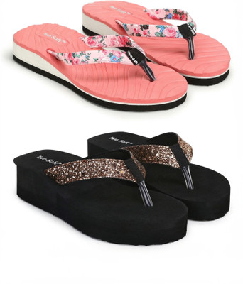 TWO SOFT Women Combo Pack Of 2 Stylish Casual Light & Soft Comfortable Daily Wear Slippers(Beige, Copper , 8)