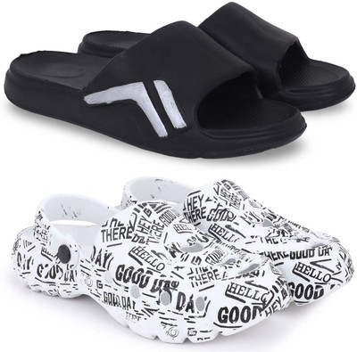 Pampy Angel Men Slides(Black, White , 6)