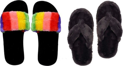 rexizone Women Slides(Multicolor, Black , 6)