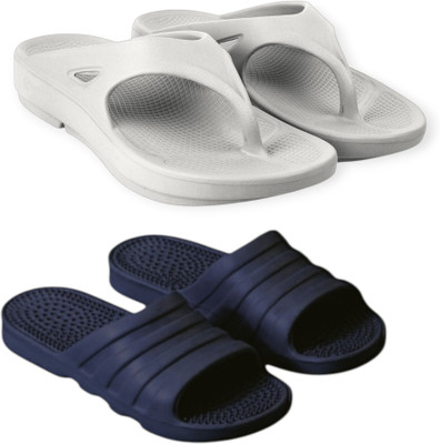 Feel alive Men Slippers(Grey, Blue , 7)