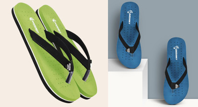 NISTHA Women Flip Flops(Blue, Green , 5)