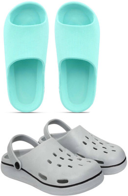 Veewalk Men Slides(Green, Grey , 8)