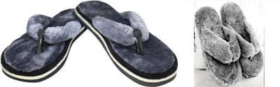 rexizone Women Flip Flops(Grey, Maroon , 7)