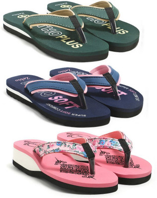 zebio Women Slippers(Green, Yellow, Navy, Pink, Pink , 5)