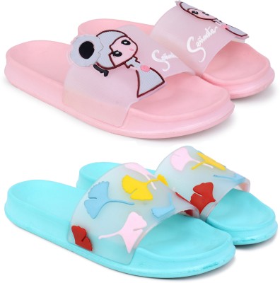 Kapani Fashion Women Slides(Pink, Blue , 8)