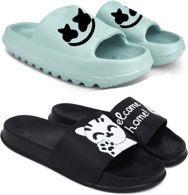 KAPYANSH Men Slides(Green, Black , 5)