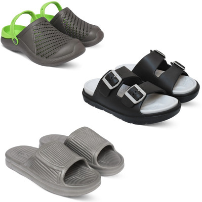 Acorn Men Slides(Grey, Black, Green , 9)