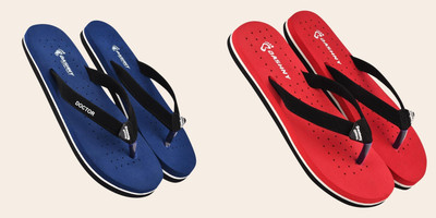 DASHNY Women Flip Flops(Blue, Red , 7)