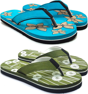 VAHMAH Women Slippers(Blue, Green , 7)