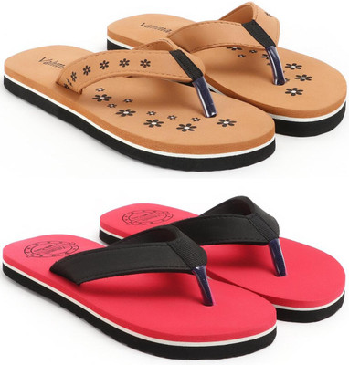 VAHMAH Women Slippers(Tan, Red , 7)