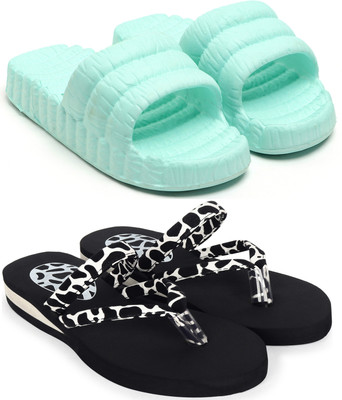 Tellinn Women Flip Flops(Blue, Black , 7)