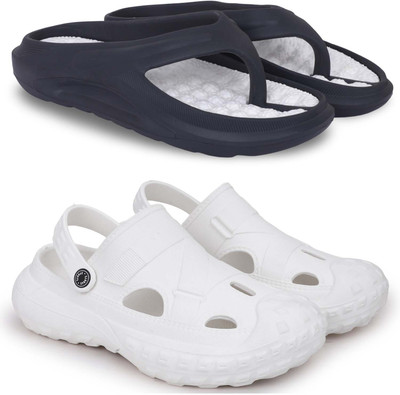 Kapani Fashion Men Slippers(Black, White , 6)