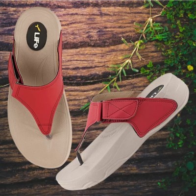 FLOATY Women Flip Flops(Red , 3)