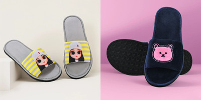 Y key Women Flip Flops(Navy, Grey , 7)