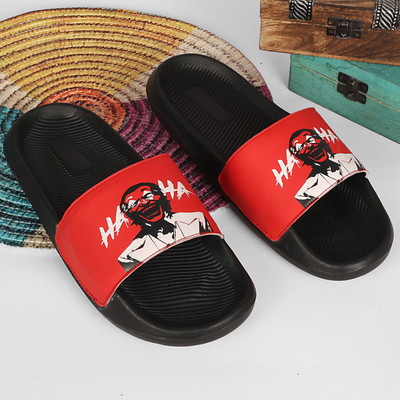 Foot Print Men Flip Flops(Red , 8)