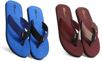 G Best Men Flip Flops(Blue, Maroon , 6)