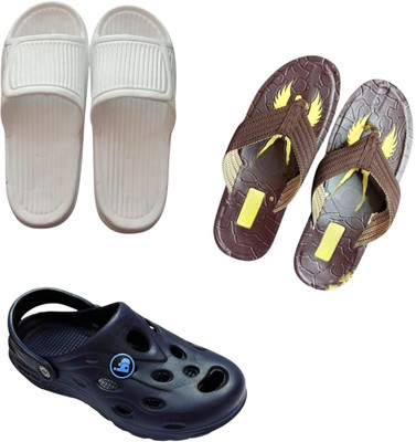 BLIBBERS Men Slippers(White, Brown, Blue , 8)