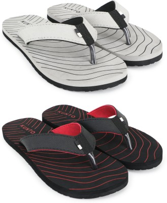 KUNTO Men Flip Flops(Black, Grey , 8)