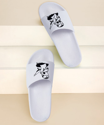 Foot Print Men Slides(White , 8)